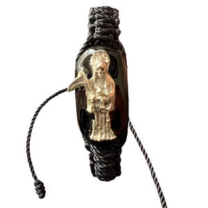 Santa Muerte Knotted Black Rope Bracelet Adjustable Silver Plated Pendant NEW